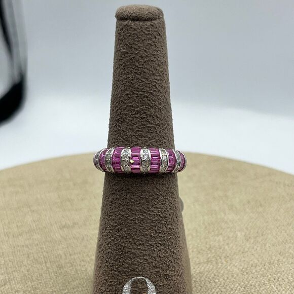 Sterling silver lab created spinel gemstone and CZ band Ring size 7 - Picture 1 of 12